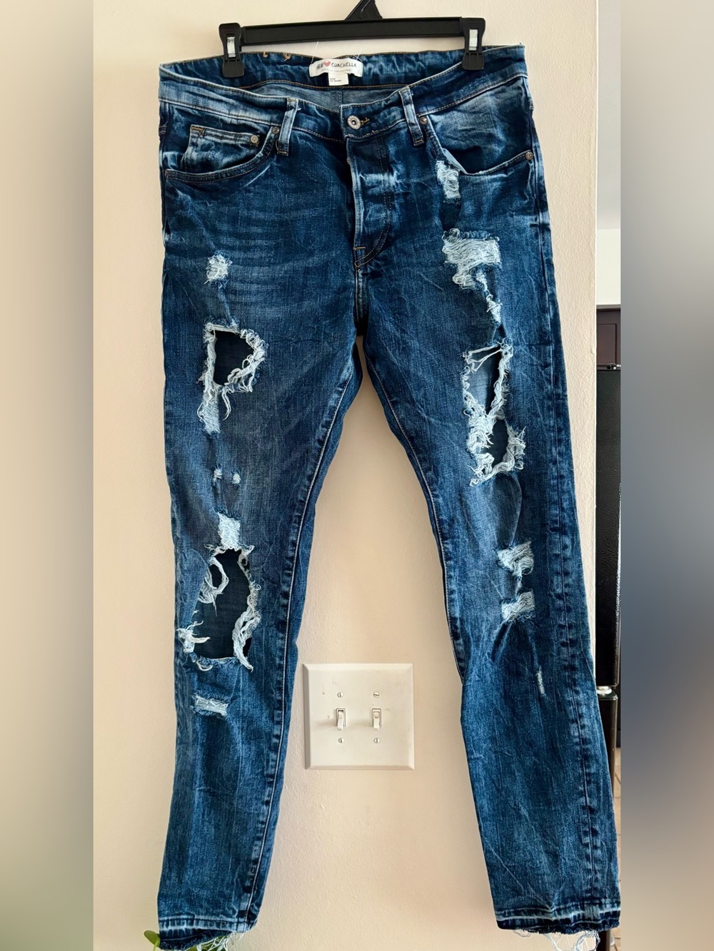 H&M Distressed Dark Blue Slim Straight Jeans